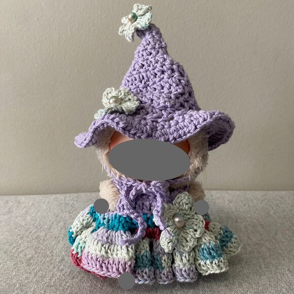 Handmade Crochet Purple Multicolour Fairy Witch Outfit for 17cm Doll 2-Piece Set - Picture 1 of 8